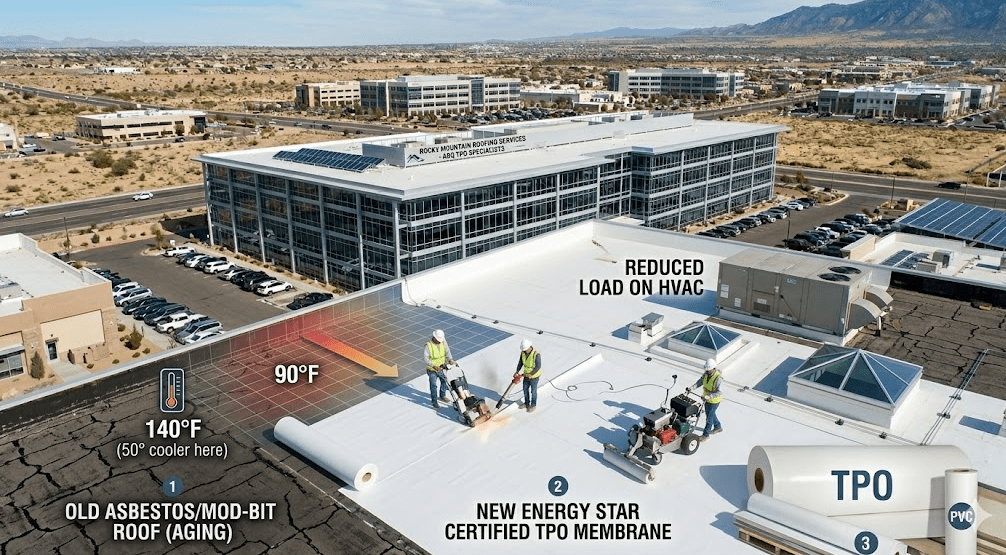 Certified Albuquerque Commercial TPO Roof Replacement by Rocky Mountain Roofing Services